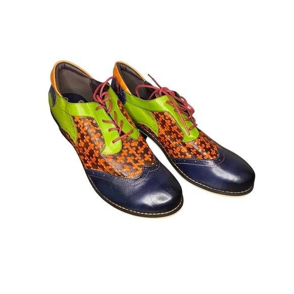 Socofy Colorful Fun Oxfords with Block Heel - New - Picture 3 of 8
